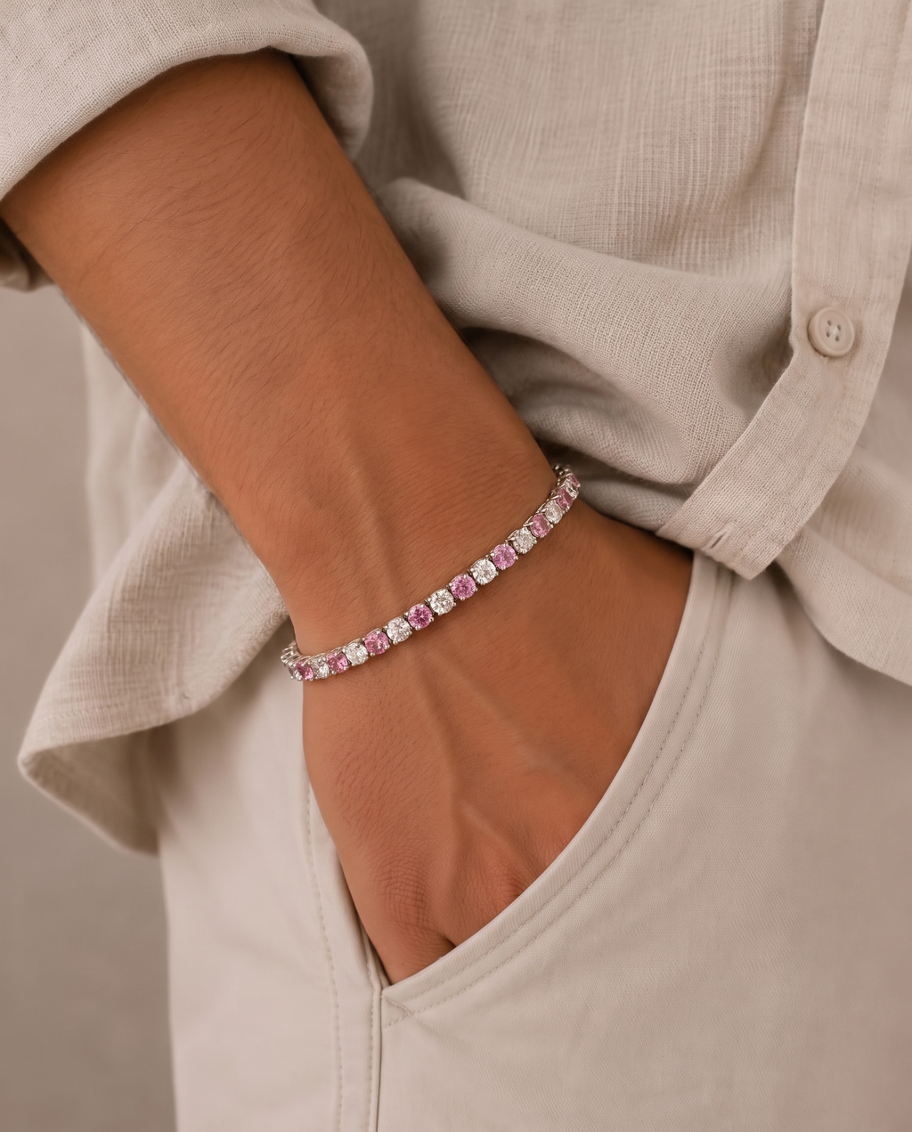 Blush Pink and White Tennis Bracelet