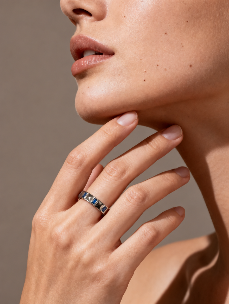 Blue Baguette Pyramid Ring
